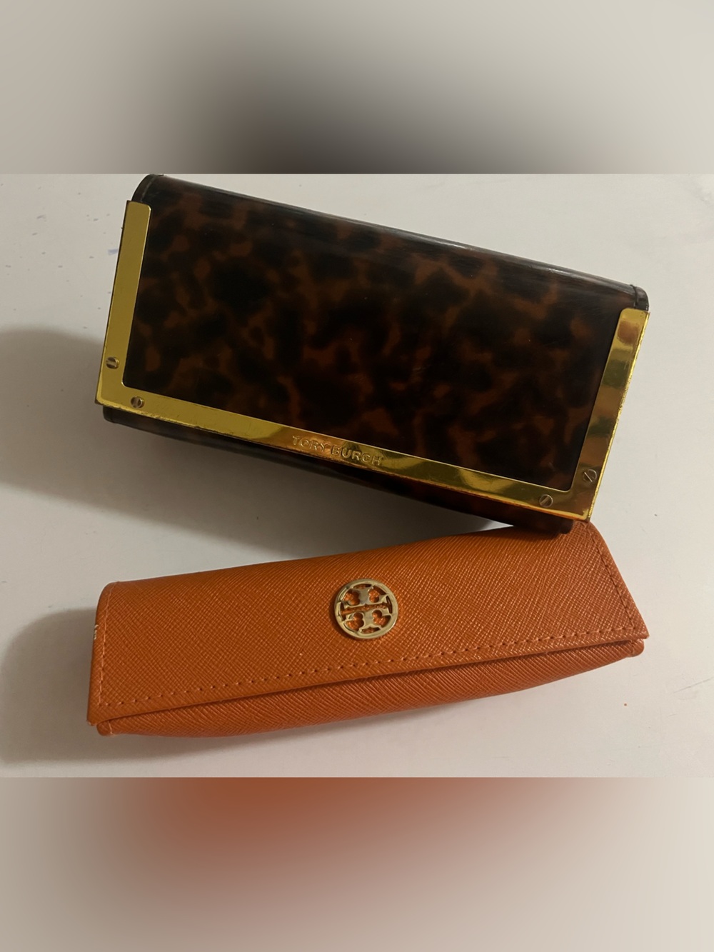Tory Burch Tortoiseshell Sunglass Case and Orange Hard Glasses Case Set